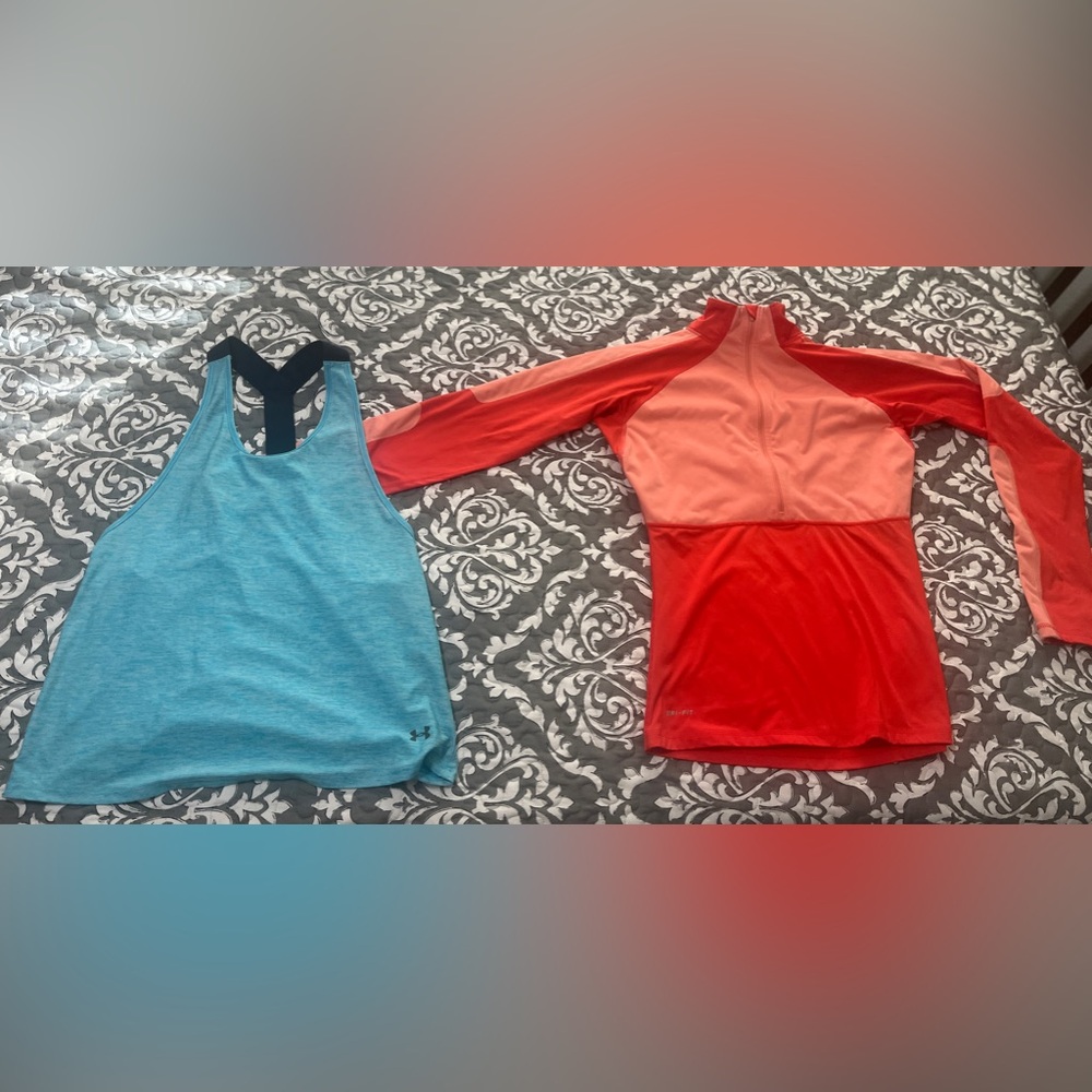 Nike & Under Armour workout lot, size medium. 1 tank & 1 L/S shirt